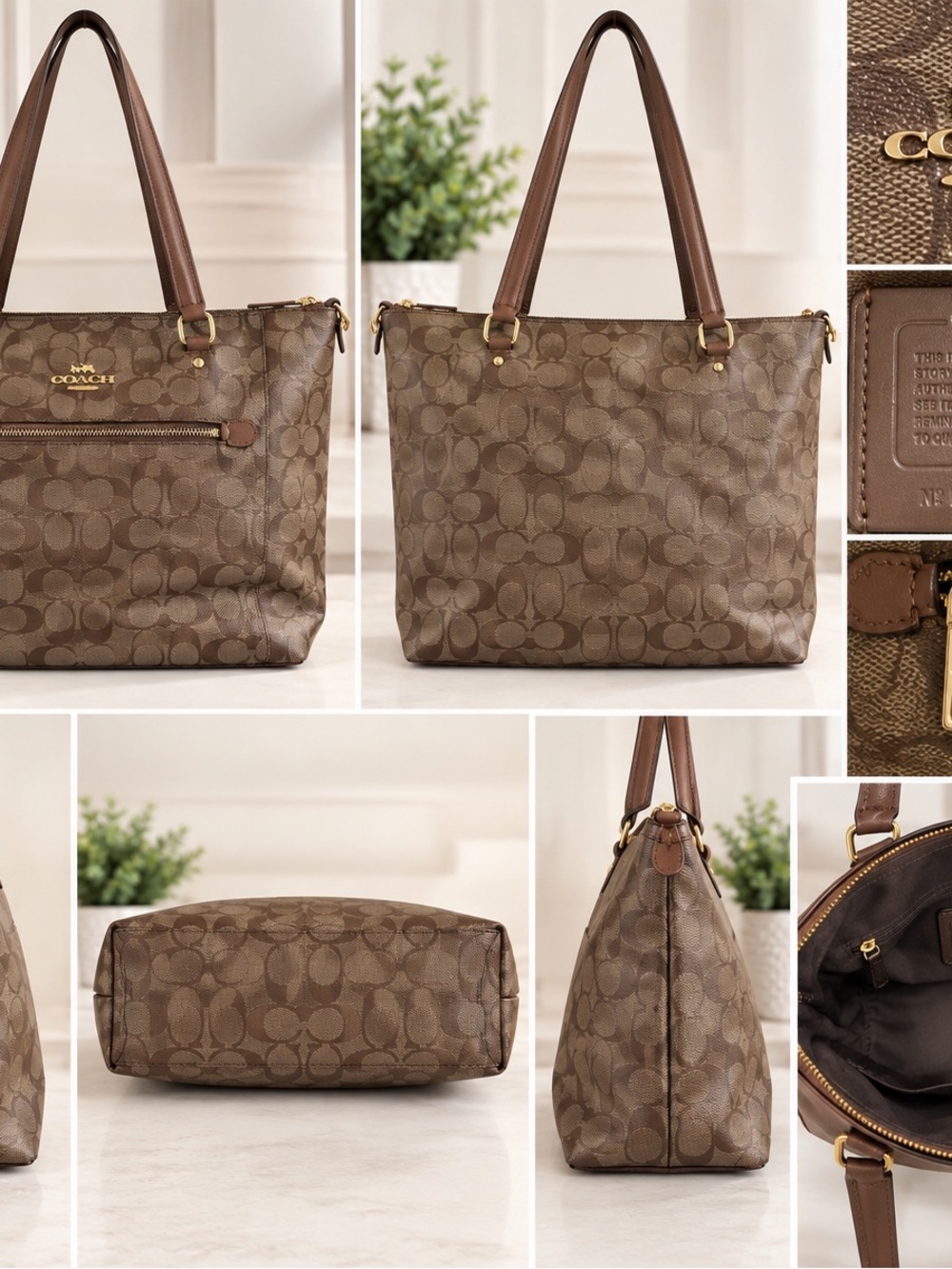 Coach Brown Signature Canvas Tote with Dark Brown Leather Straps